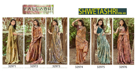 Shwetashri Vol 3 Vallabhi Prints Chiffon Sarees Wholesaler India