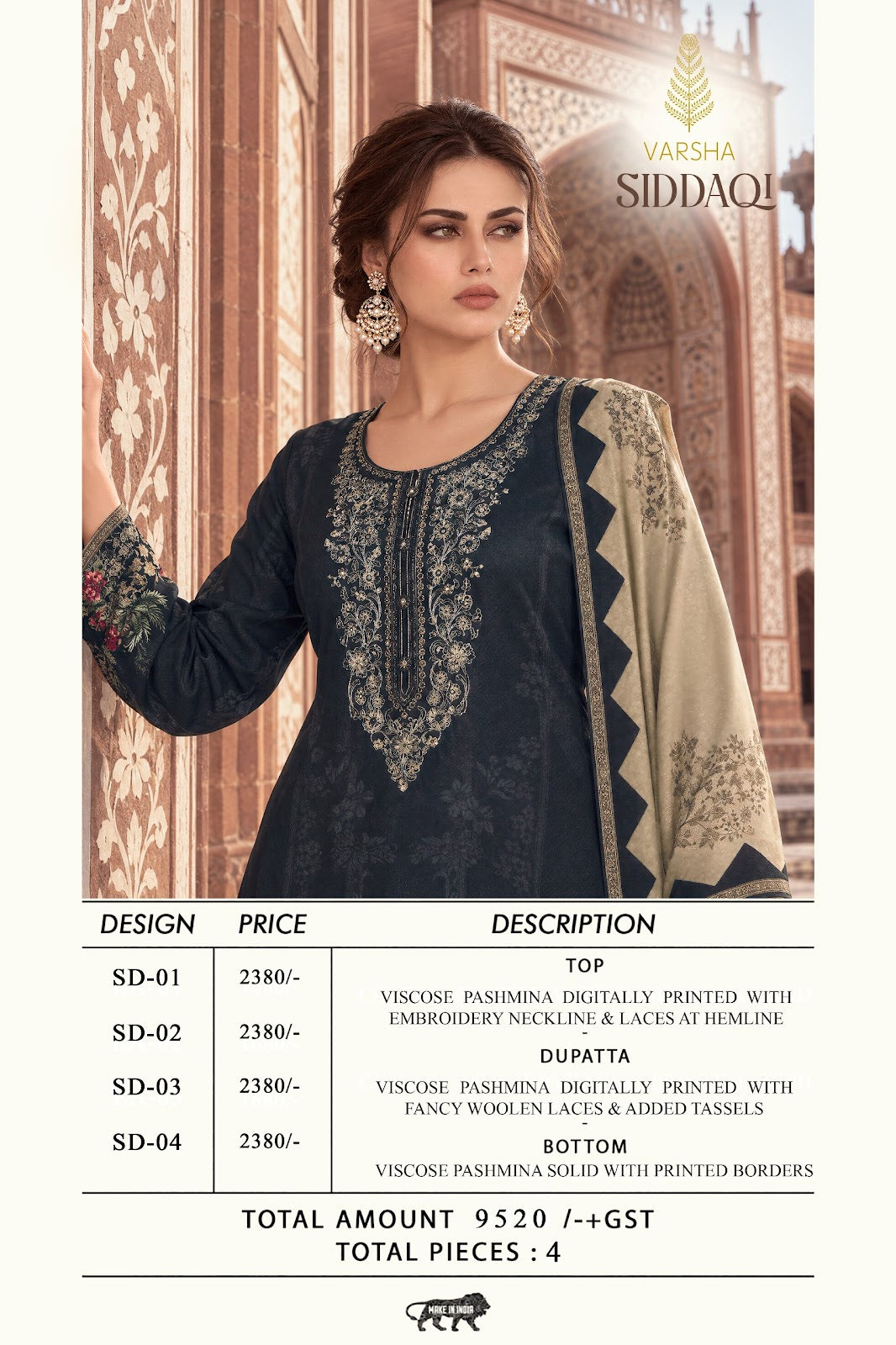Siddaqi Varshaa Viscose Pashmina Suits Wholesale
