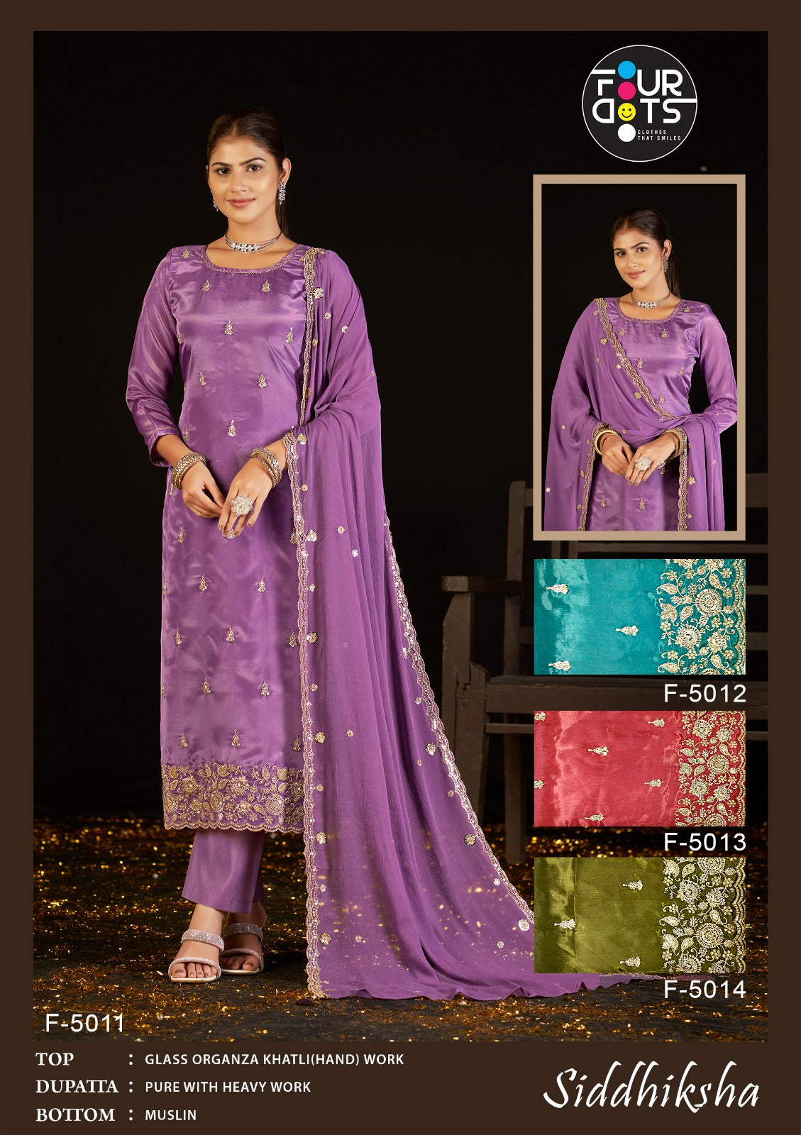 Siddhiksha Four Dots Organza Pant Style Suits Exporter Ahmedabad