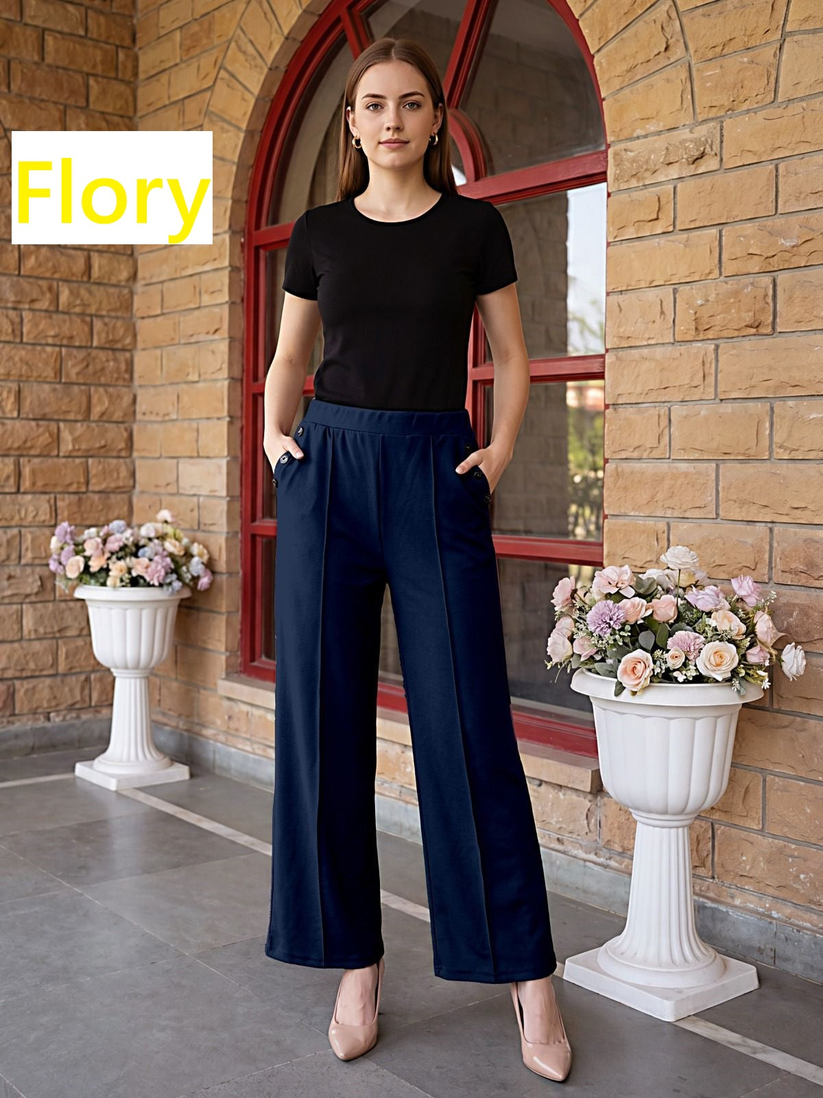 Side Buttons Flory Imported Women Pants Supplier Ahmedabad