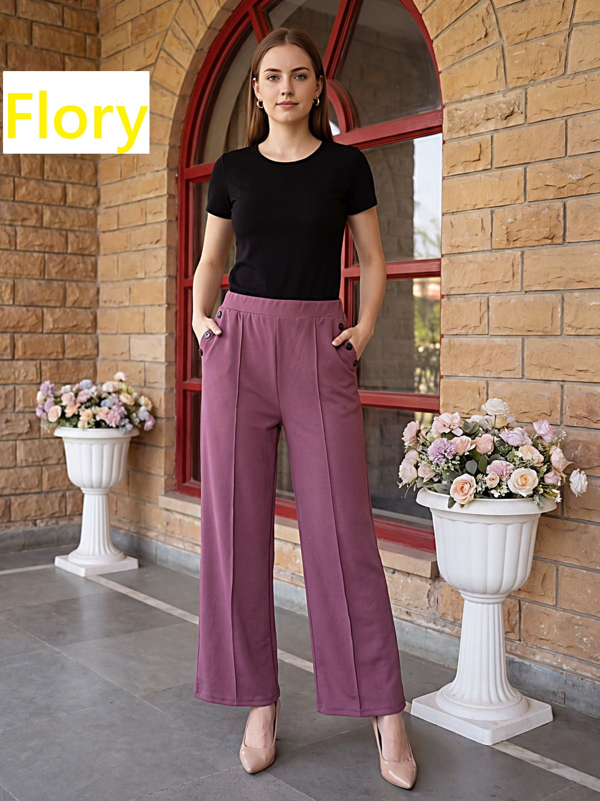 Side Buttons Flory Imported Women Pants Supplier Ahmedabad