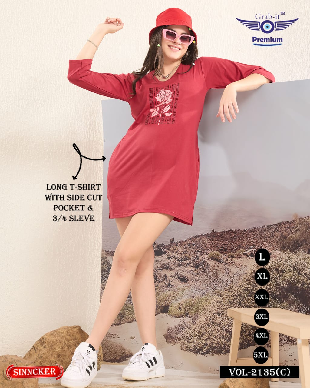 Side Cut 2135 C Grab It Sinker Women Long Tshirt Wholesaler Ahmedabad