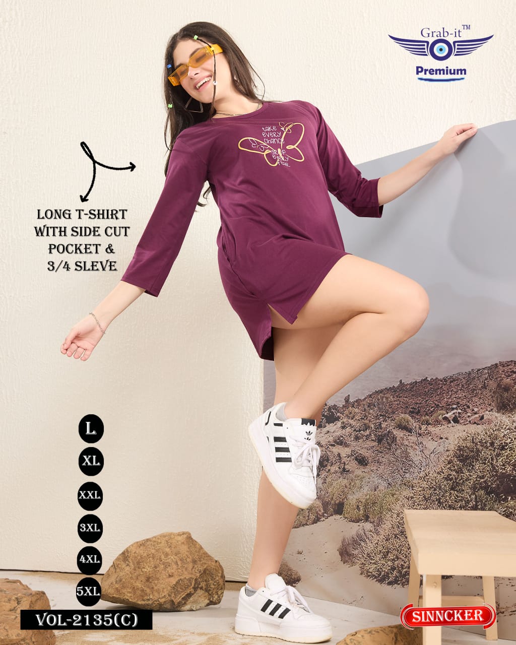 Side Cut 2135 C Grab It Sinker Women Long Tshirt Wholesaler Ahmedabad