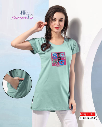 Side Cut Design 45 Kavyansika Women Long Tshirt Wholesaler Gujarat