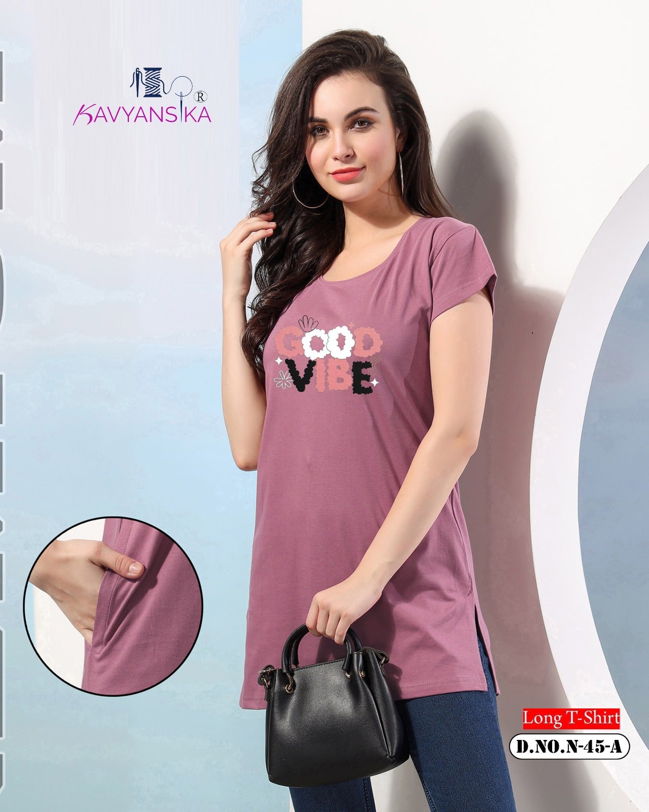 Side Cut Design 45 Kavyansika Women Long Tshirt Wholesaler Gujarat