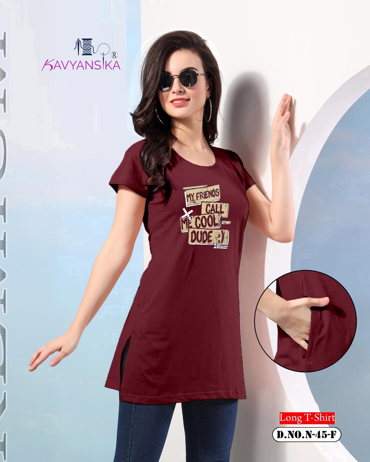 Side Cut Design 45 Kavyansika Women Long Tshirt Wholesaler Gujarat