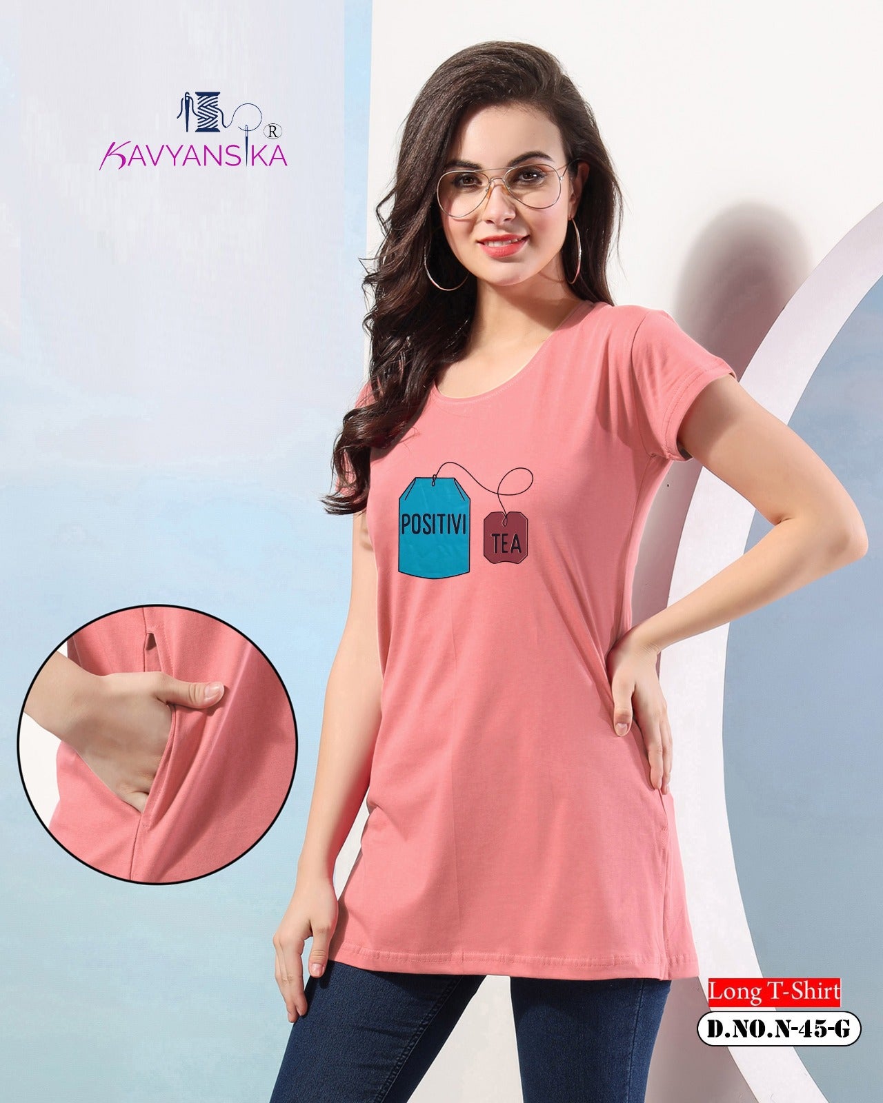 Side Cut Design 45 Kavyansika Women Long Tshirt Wholesaler Gujarat