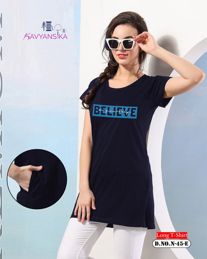 Side Cut Design 45 Kavyansika Women Long Tshirt Wholesaler Gujarat