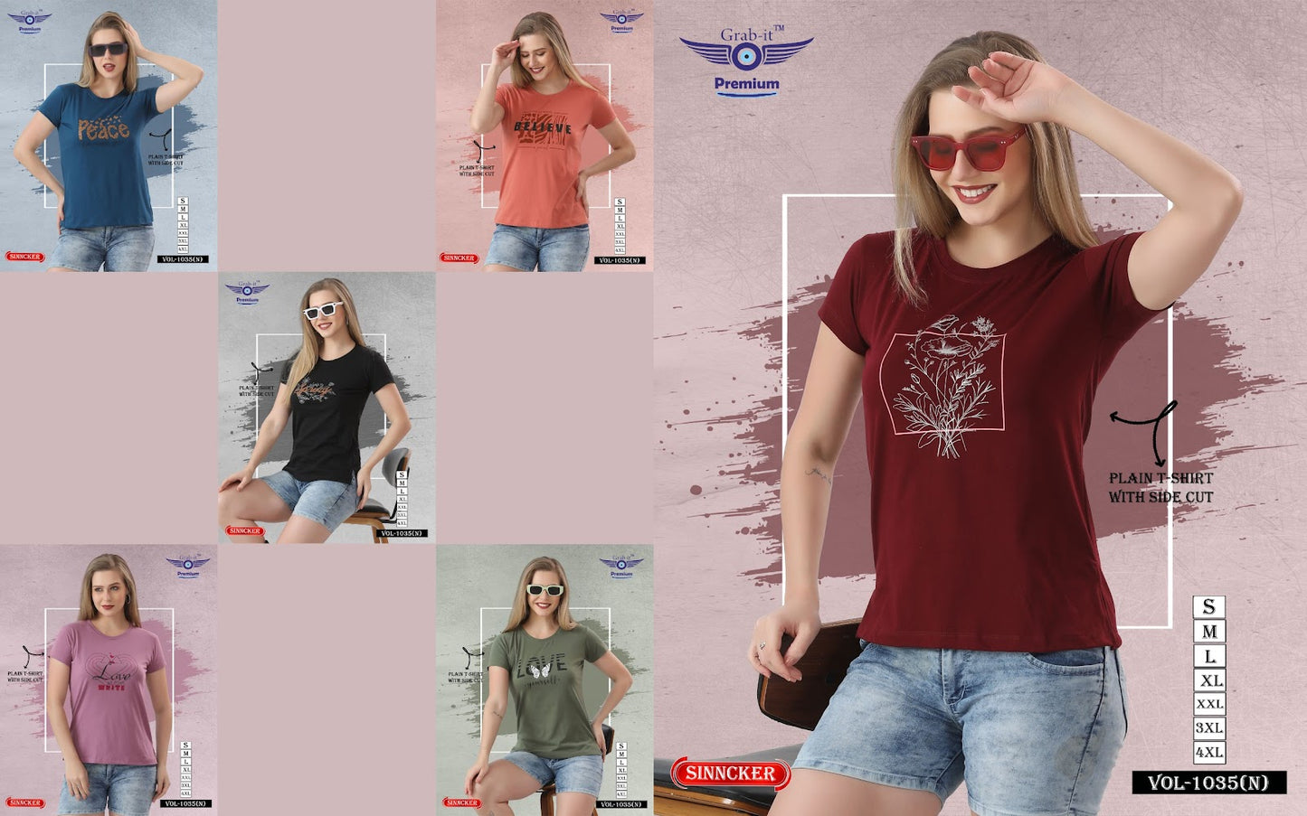 Side Cut Vol 1035 N Grab It Sinker Women Tshirt Wholesale Price