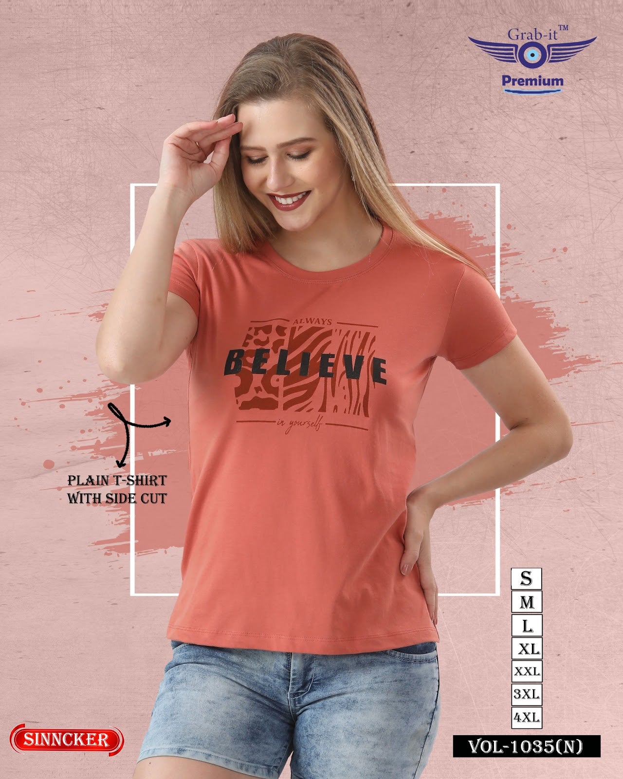 Side Cut Vol 1035 N Grab It Sinker Women Tshirt Wholesale Price