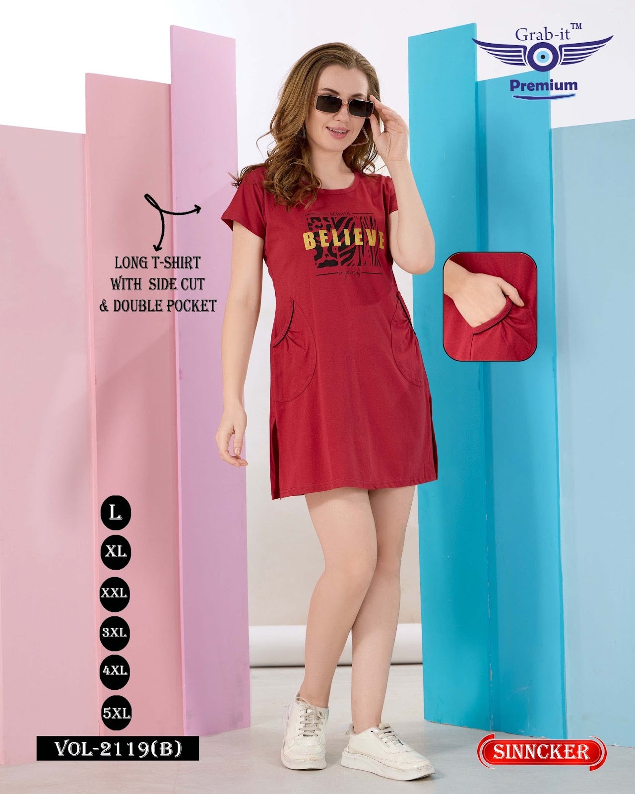 Side Cut Vol 2119 B Grab It Sinker Women Long Tshirt Wholesaler Gujarat