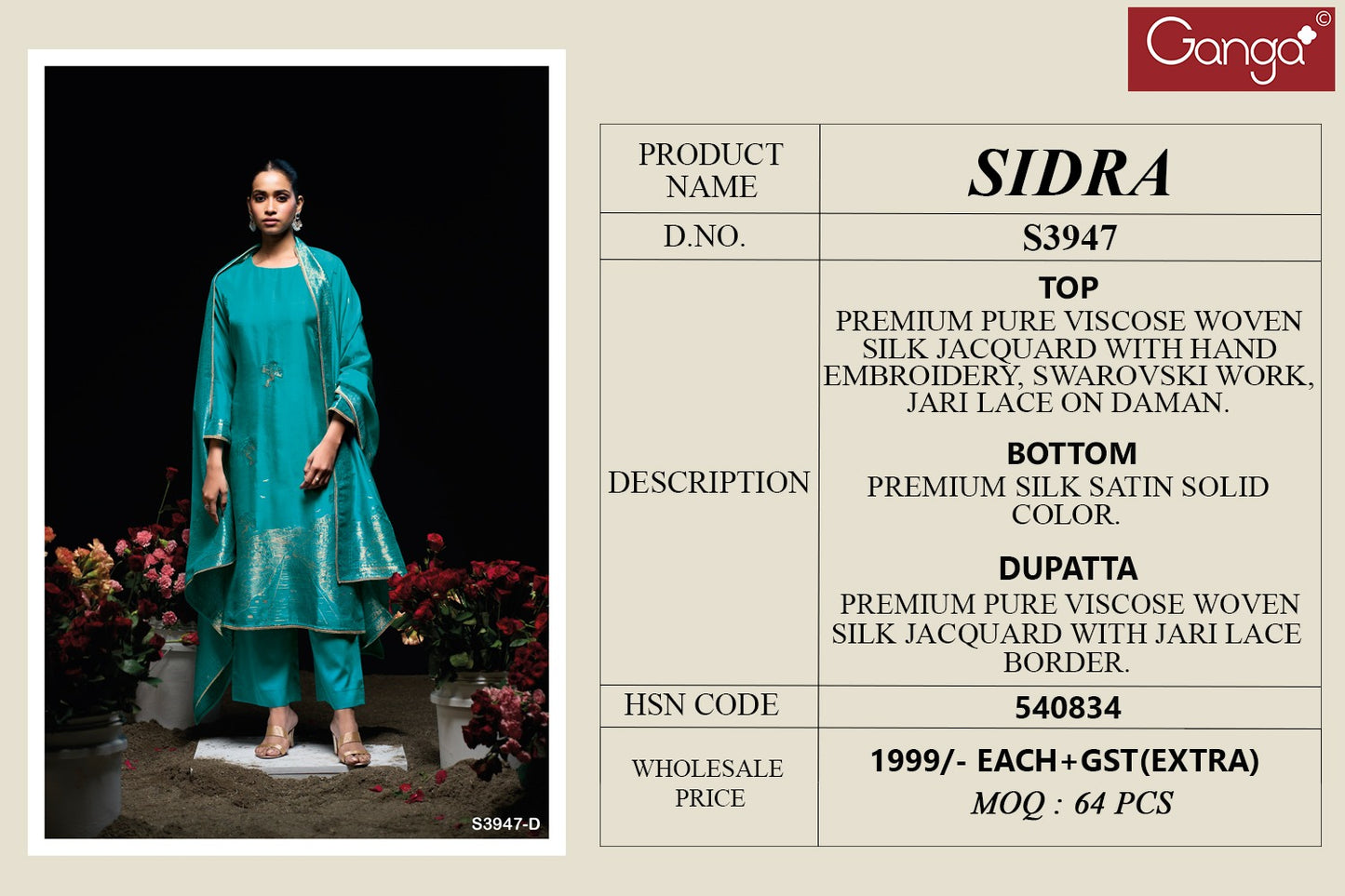 Sidra 3947 Ganga Premium Viscose Plazzo Style Suits Manufacturer Gujarat