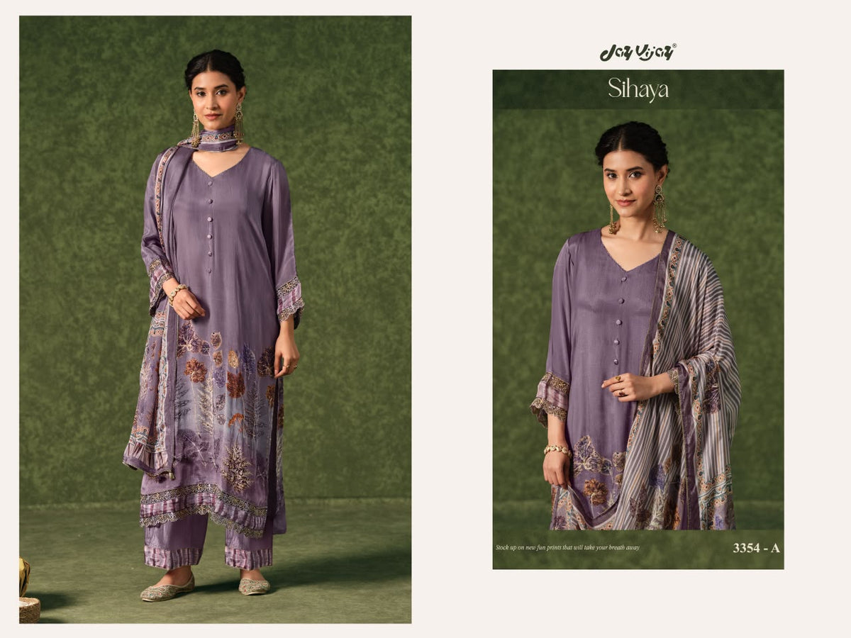 Sihaya 3354 Jay Vijay Chinon Plazzo Style Suits Supplier Gujarat