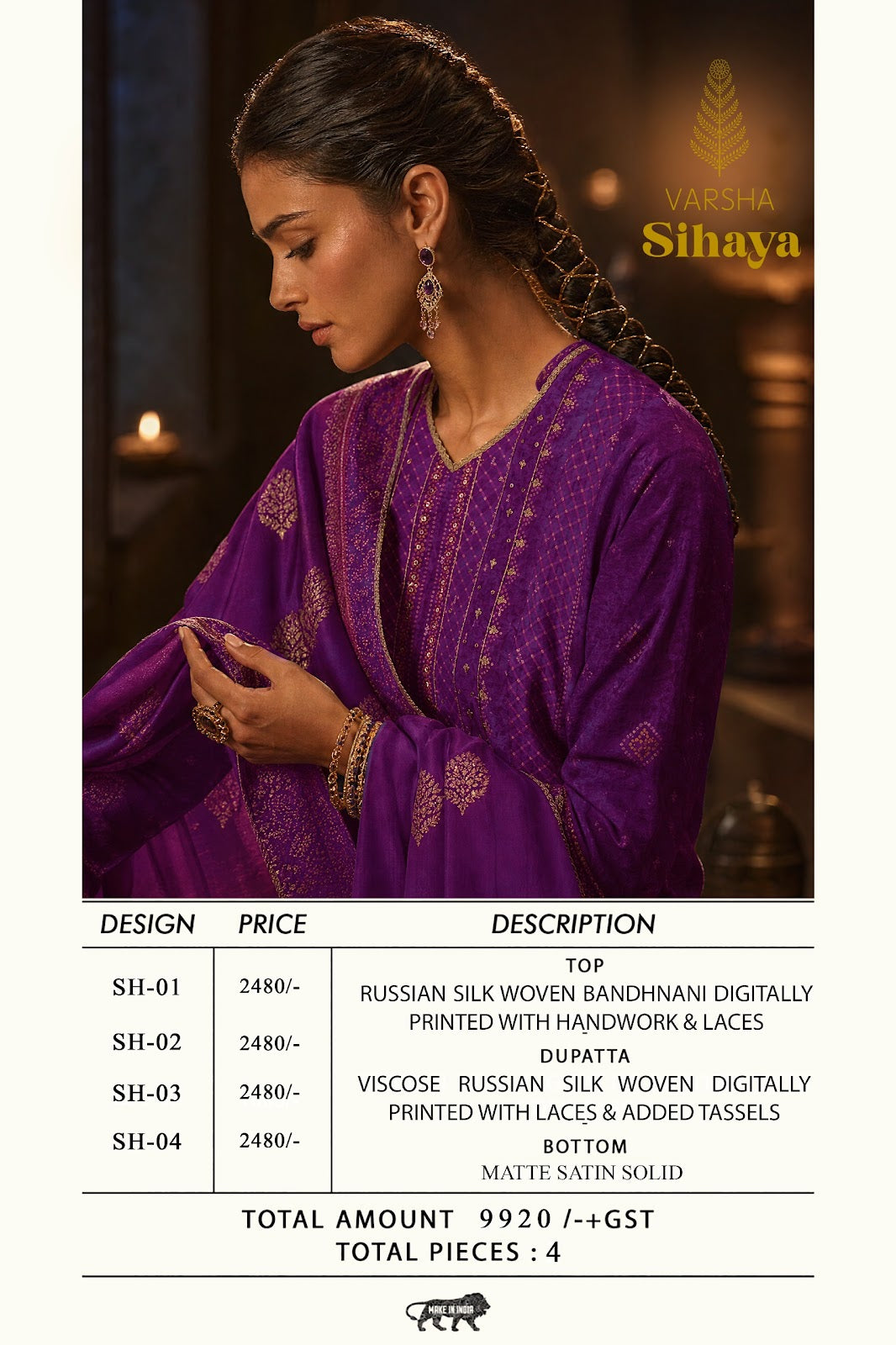 Sihaya Varshaa Russian Silk Pant Style Suits Wholesale