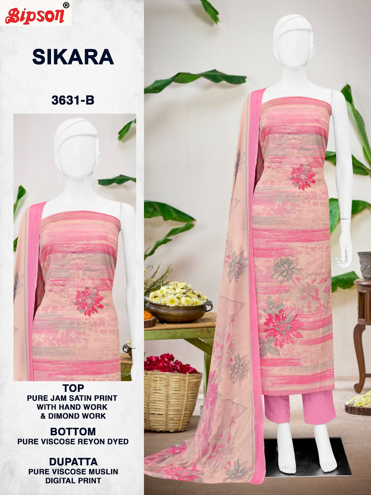 Sikara 3631 Bipson Prints Jam Satin Salwar Suits Supplier Gujarat