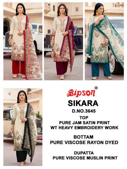 Sikara 3645 Bipson Prints Jam Satin Salwar Suits Wholesaler Gujarat