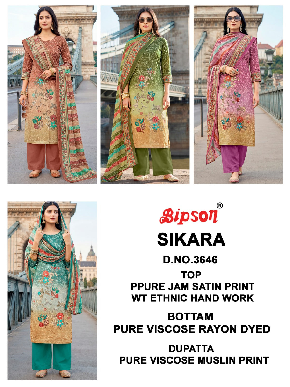 Sikara 3646 Bipson Prints Jam Satin Pant Style Suits Manufacturer Ahmedabad