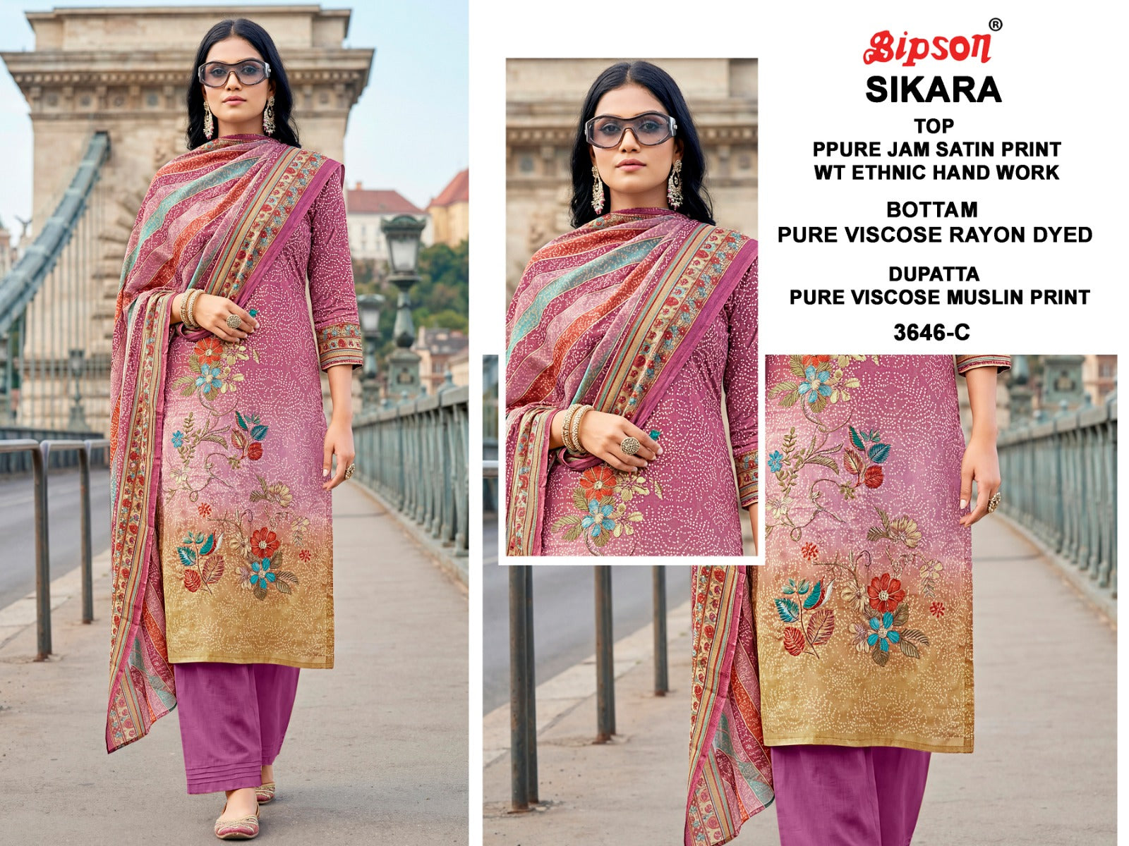Sikara 3646 Bipson Prints Jam Satin Pant Style Suits Manufacturer Ahmedabad
