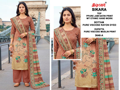 Sikara 3646 Bipson Prints Jam Satin Pant Style Suits Manufacturer Ahmedabad