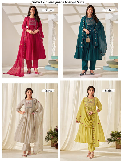 Sikha Aksr Mull Chanderi Readymade Anarkali Suits Exporter Gujarat