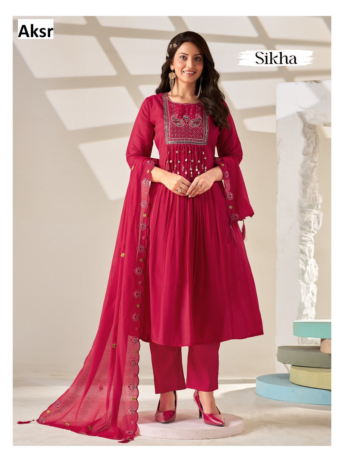 Sikha Aksr Mull Chanderi Readymade Anarkali Suits Exporter Gujarat