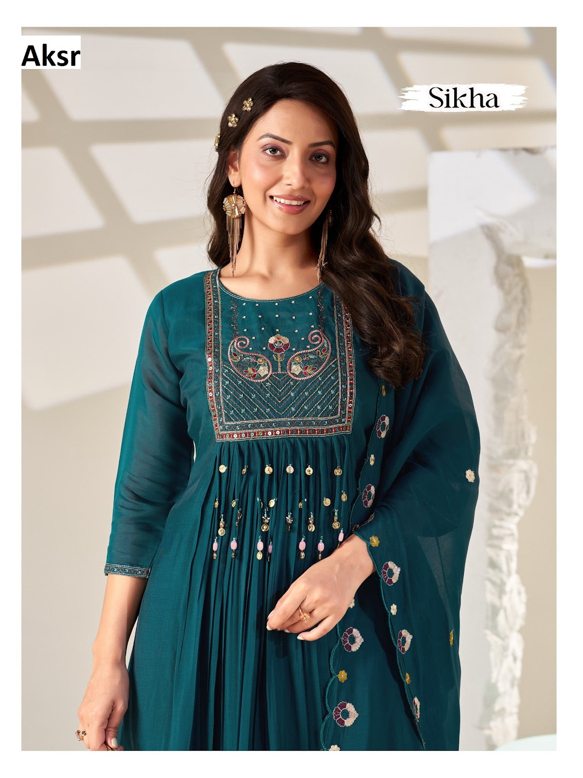 Sikha Aksr Mull Chanderi Readymade Anarkali Suits Exporter Gujarat