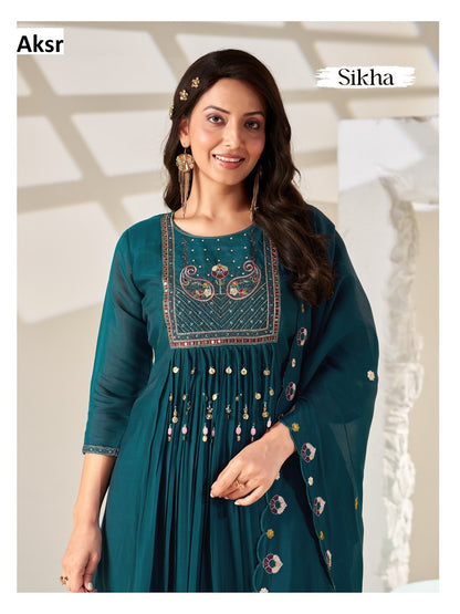Sikha Aksr Mull Chanderi Readymade Anarkali Suits Exporter Gujarat