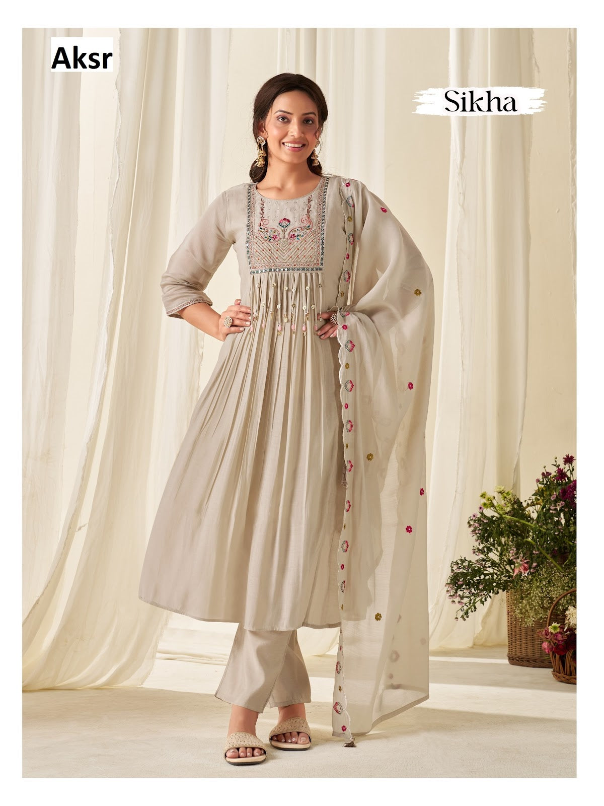 Sikha Aksr Mull Chanderi Readymade Anarkali Suits Exporter Gujarat