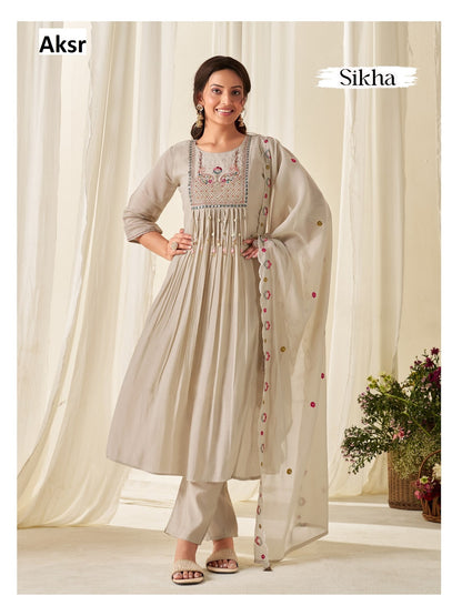 Sikha Aksr Mull Chanderi Readymade Anarkali Suits Exporter Gujarat