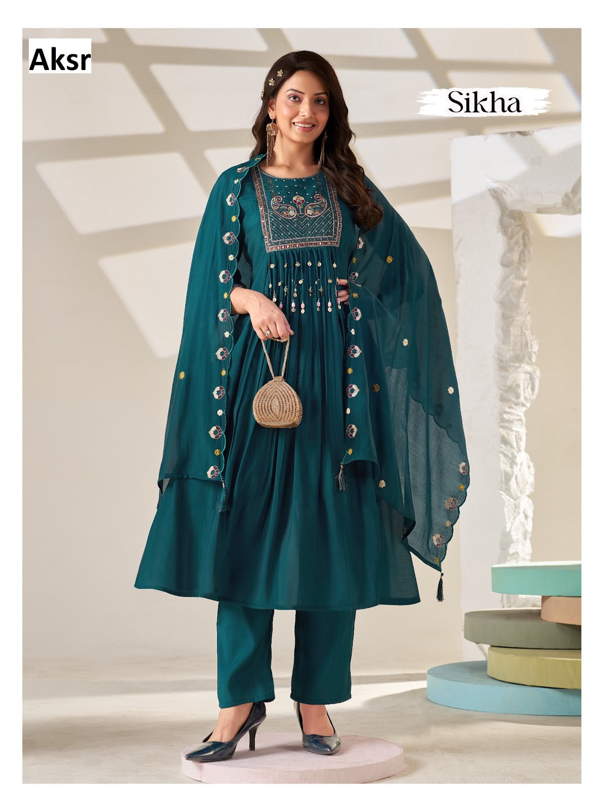 Sikha Aksr Mull Chanderi Readymade Anarkali Suits Exporter Gujarat