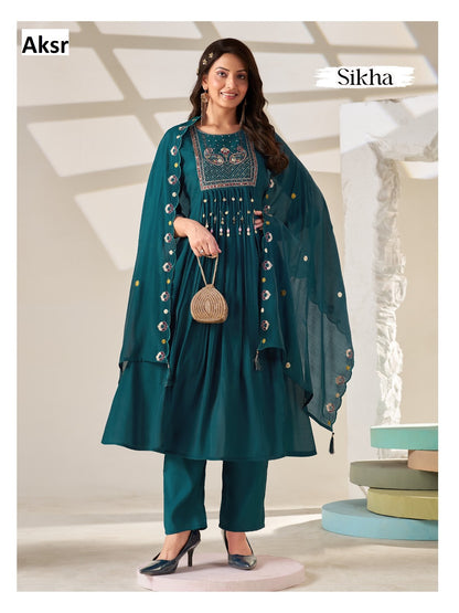 Sikha Aksr Mull Chanderi Readymade Anarkali Suits Exporter Gujarat