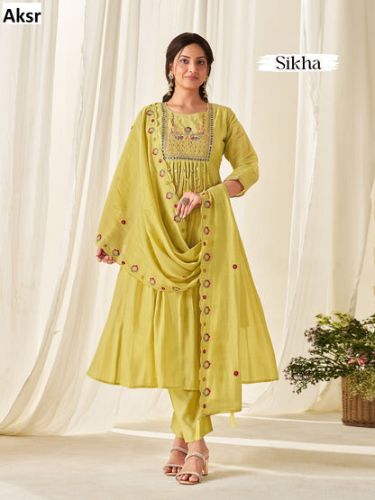Sikha Aksr Mull Chanderi Readymade Anarkali Suits Exporter Gujarat