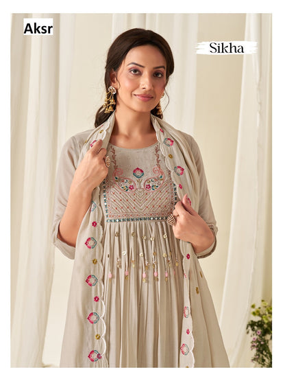 Sikha Aksr Mull Chanderi Readymade Anarkali Suits Exporter Gujarat