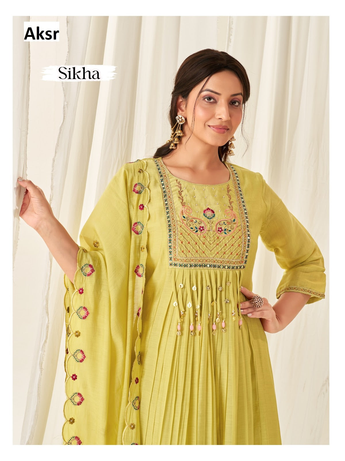 Sikha Aksr Mull Chanderi Readymade Anarkali Suits Exporter Gujarat
