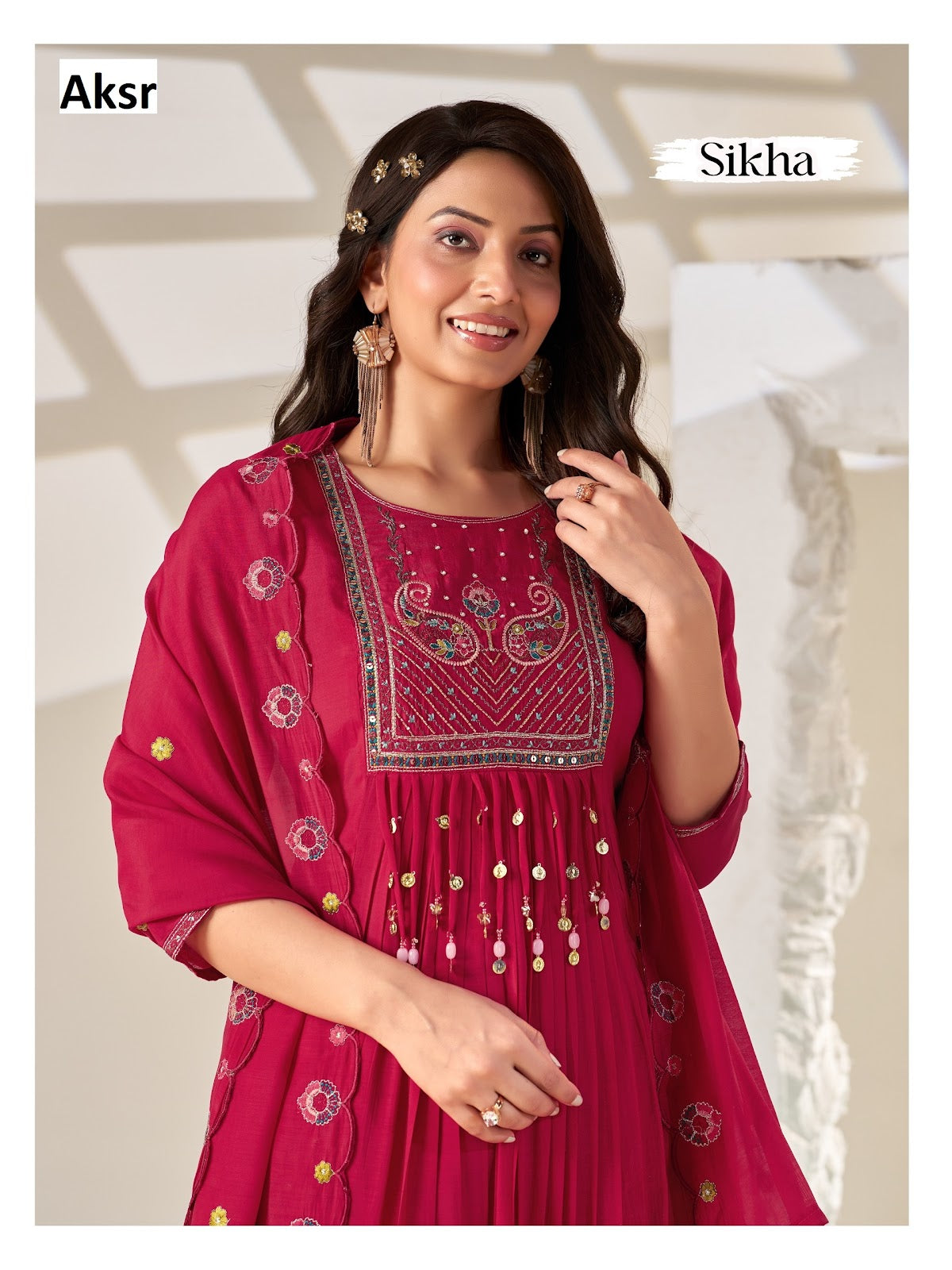 Sikha Aksr Mull Chanderi Readymade Anarkali Suits Exporter Gujarat
