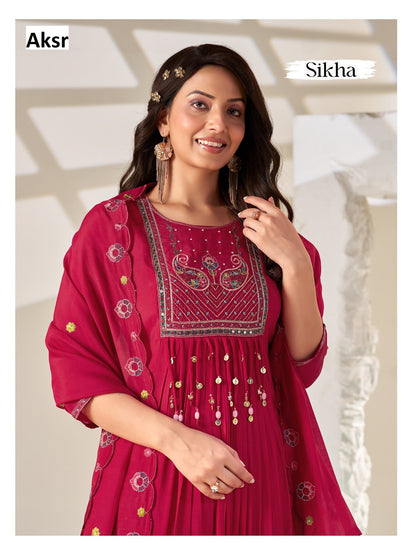 Sikha Aksr Mull Chanderi Readymade Anarkali Suits Exporter Gujarat