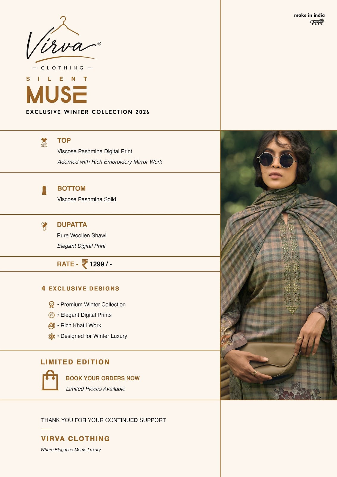 Silent Muse Virva Viscose Pashmina Suits Exporter India