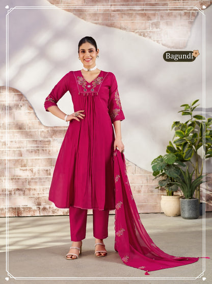 Silika Bagundi Aksr Chanderi Readymade Pant Style Suits Manufacturer