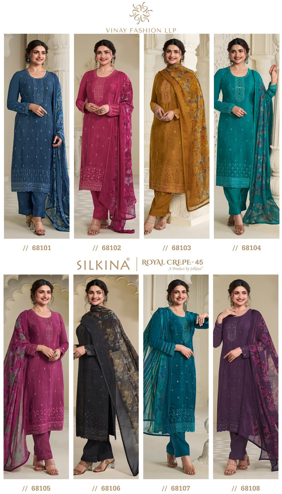 Silkina Royal Crepe 45 Vinay Fashion Llp Royal Crepe Pant Style Suits