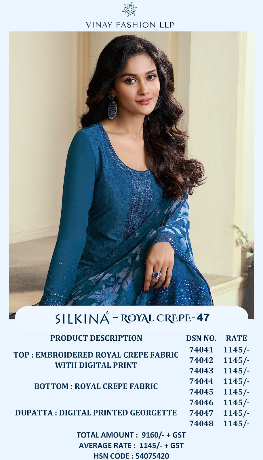 Silkina Royal Crepe 47 Vinay Fashion Llp Royal Crepe Pant Style Suits Wholesaler Ahmedabad