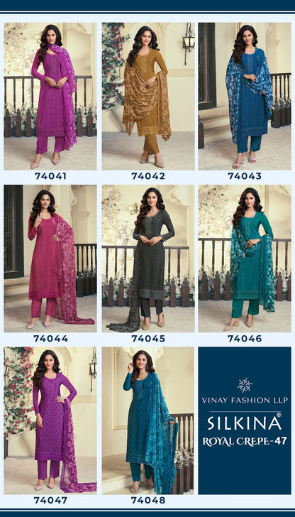 Silkina Royal Crepe 47 Vinay Fashion Llp Royal Crepe Pant Style Suits Wholesaler Ahmedabad