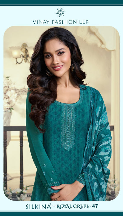 Silkina Royal Crepe 47 Vinay Fashion Llp Royal Crepe Pant Style Suits Wholesaler Ahmedabad