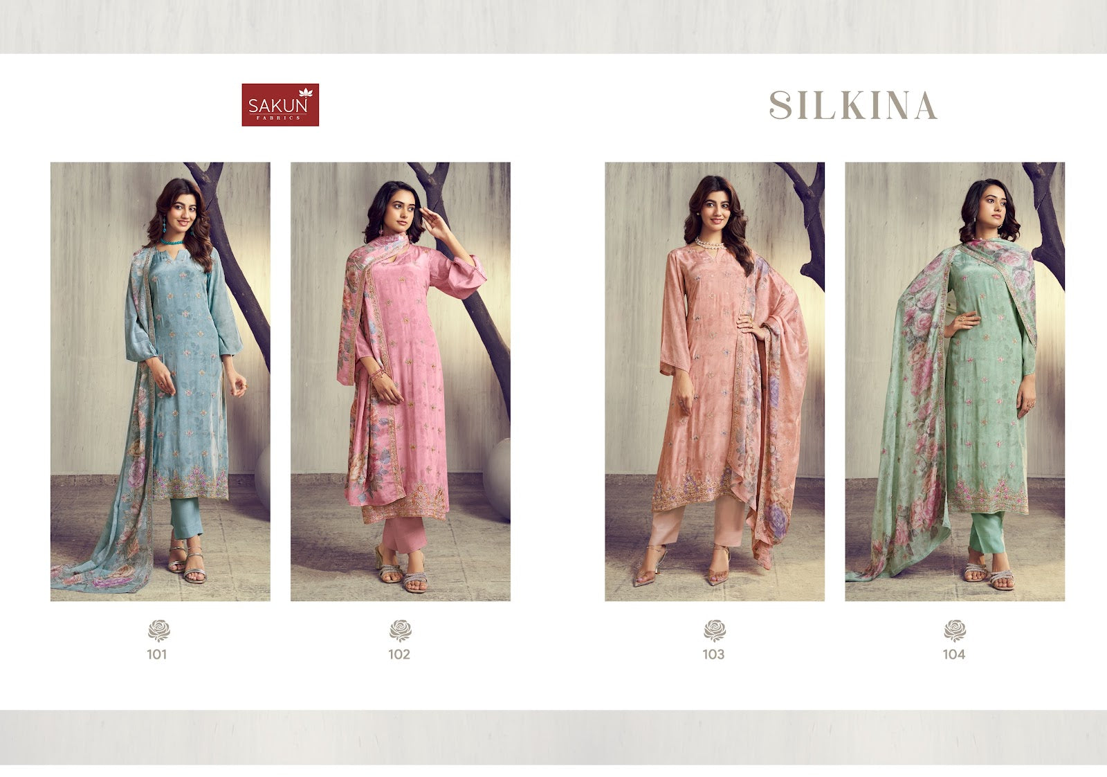 Silkina Sakun Natural Crape Pant Style Suits Manufacturer India