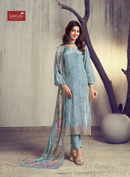 Silkina Sakun Natural Crape Pant Style Suits Manufacturer India
