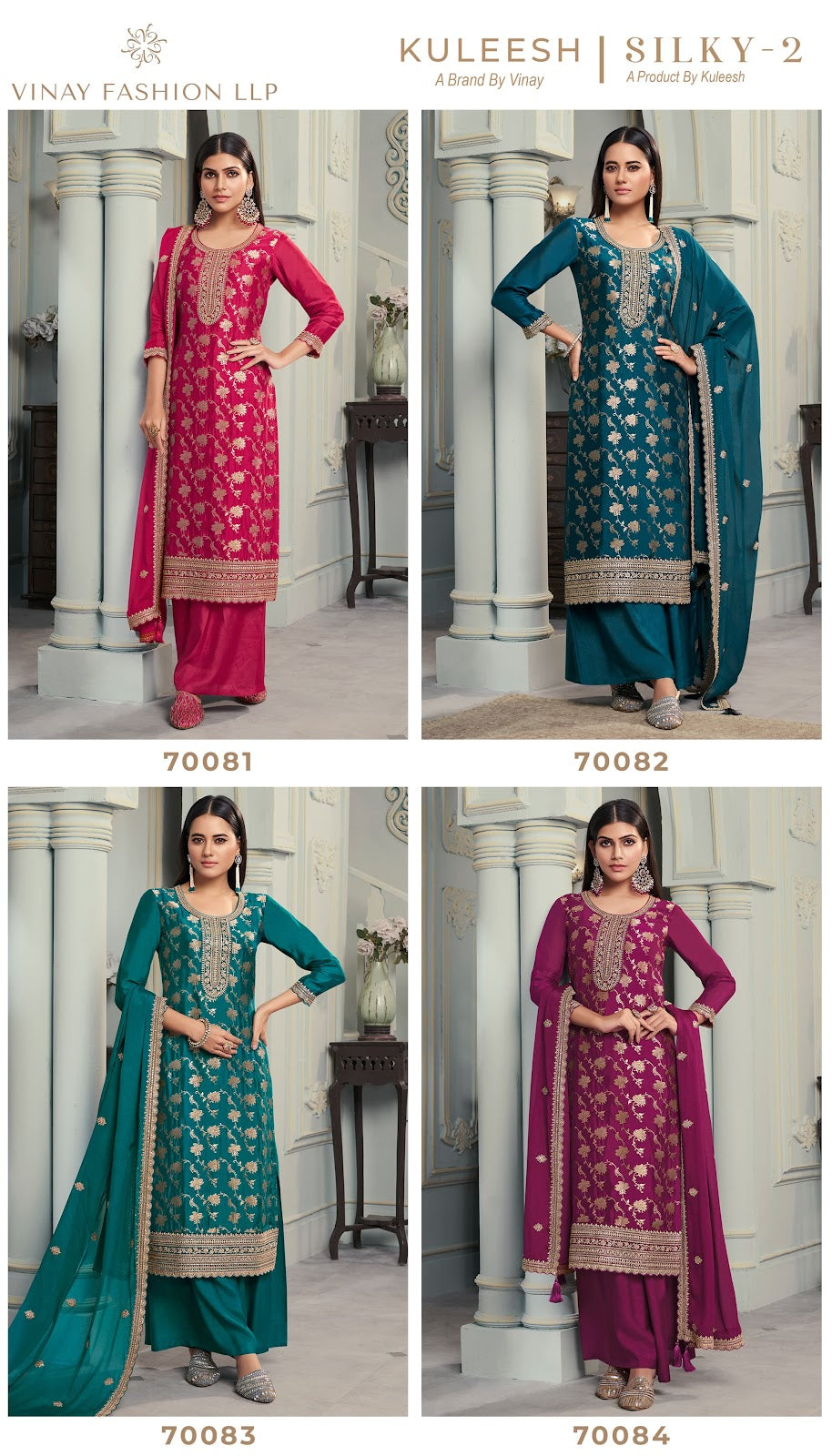Silky 2 Kuleesh Vinay Fashion Llp Silk Jacquard Plazzo Style Suits Wholesaler