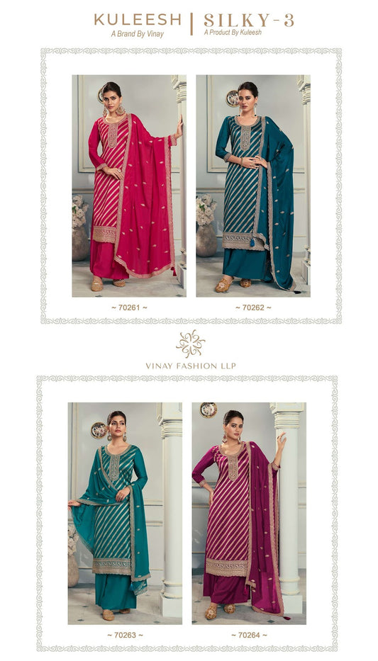 Silky 3 Kuleesh Vinay Fashion Llp Silk Jacquard Plazzo Style Suits Supplier India