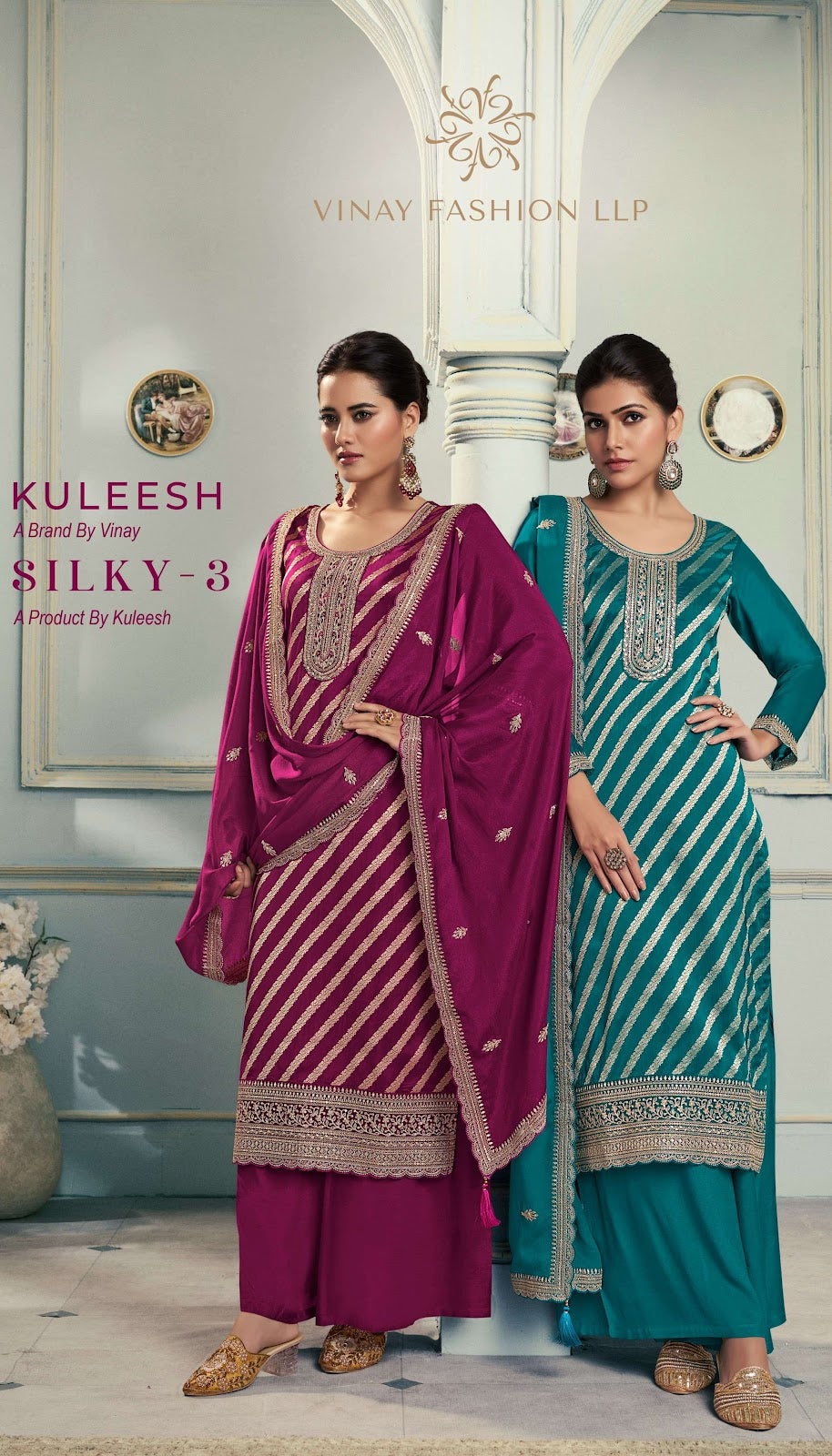 Silky 3 Kuleesh Vinay Fashion Llp Silk Jacquard Plazzo Style Suits Supplier India