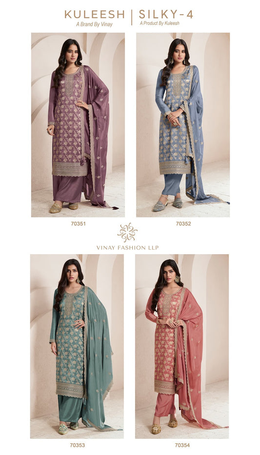 Silky 4 Kuleesh Vinay Fashion Llp Silk Jacquard Plazzo Style Suits Wholesaler Ahmedabad