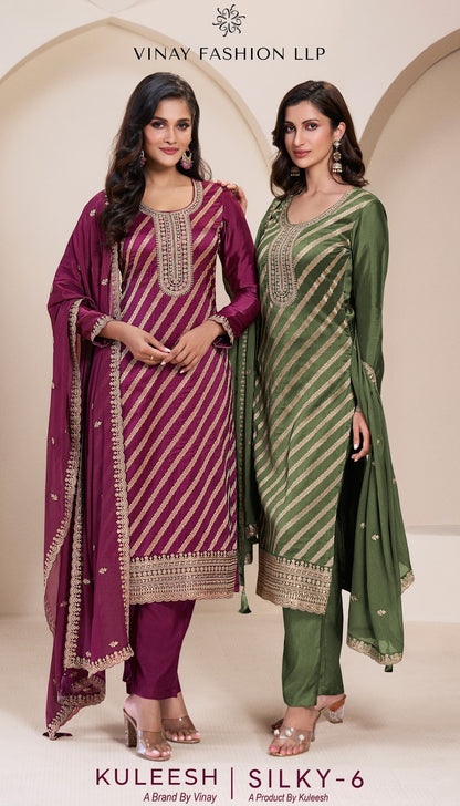 Silky 6 Kuleesh Vinay Fashion Llp Silk Jacquard Pant Style Suits Wholesaler India