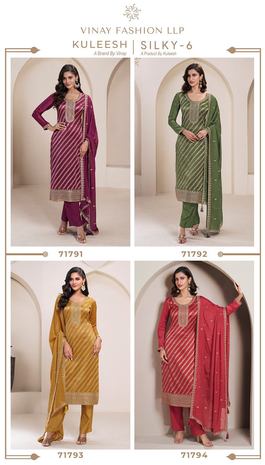 Silky 6 Kuleesh Vinay Fashion Llp Silk Jacquard Pant Style Suits Wholesaler India